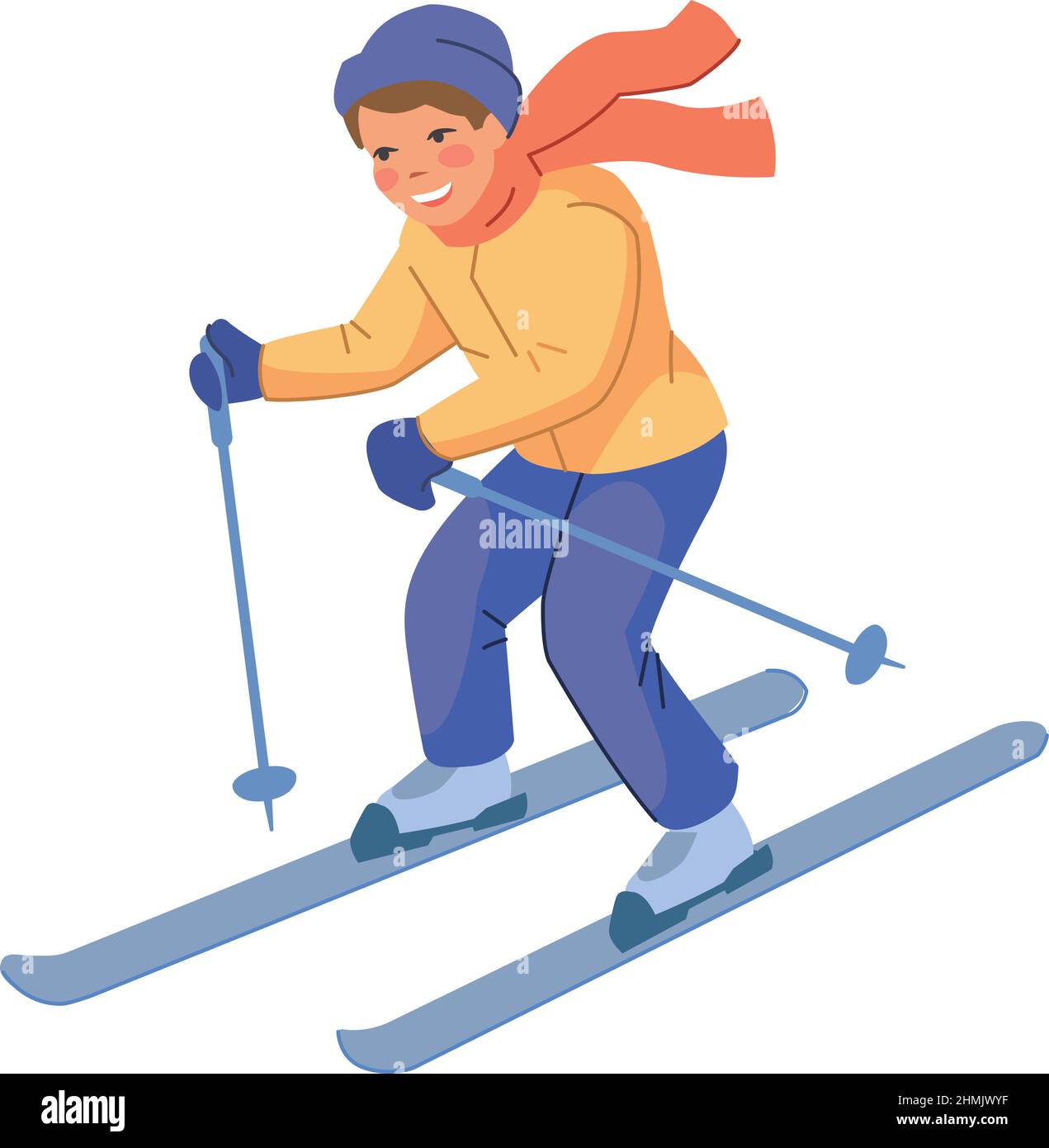 Kid skier in winter clothes. Happy smiling character isolated on white ...