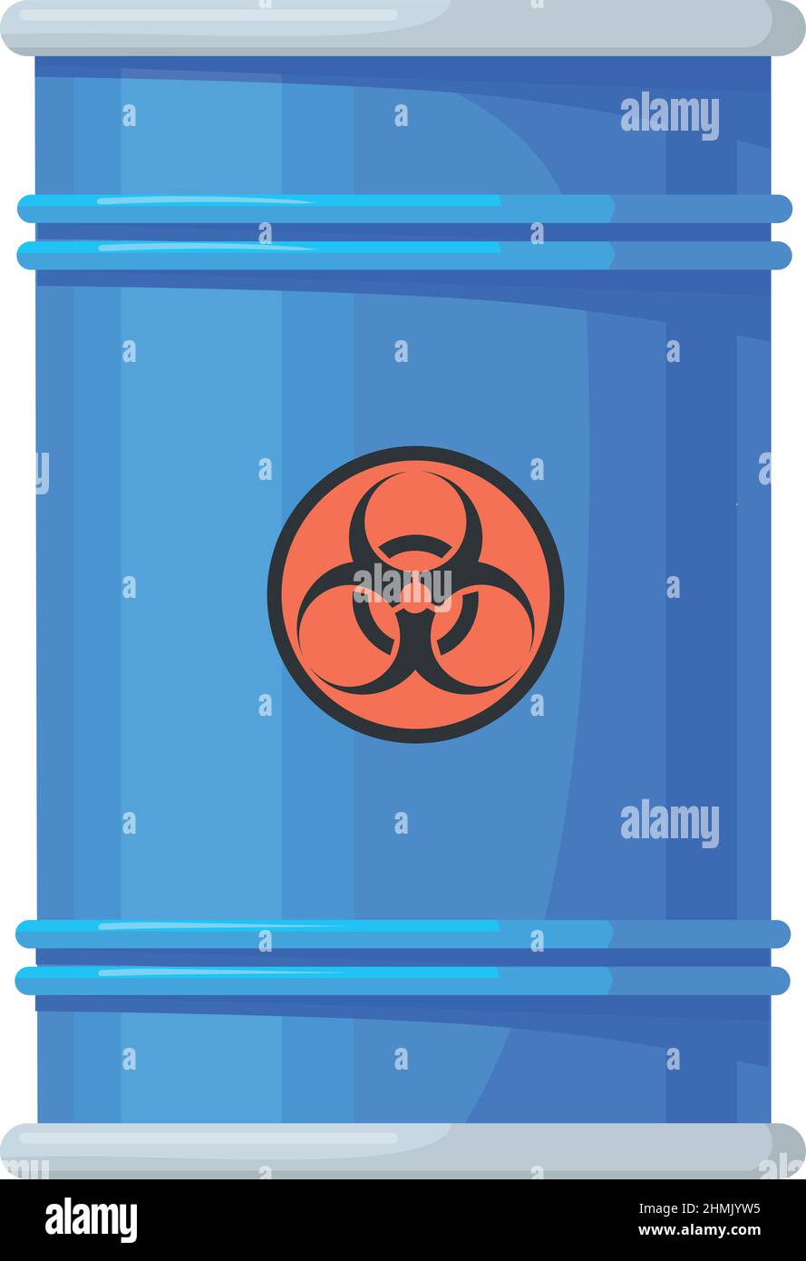 Blue drum barrel with biohazard sign. Toxic chemical waste isolated on white background Stock Vector