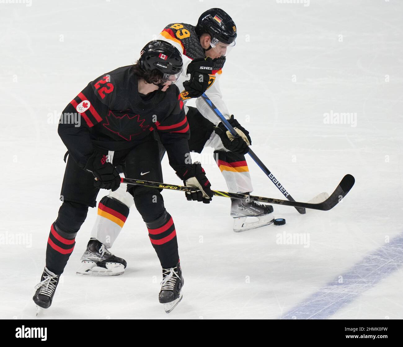 Beijing China 10th Feb 22 Owen Power L Of Canada Vies With David Wolf Of Germany During Ice Hockey Men S Group A Match Between Canada And Germany At Wukesong Sports Centre In