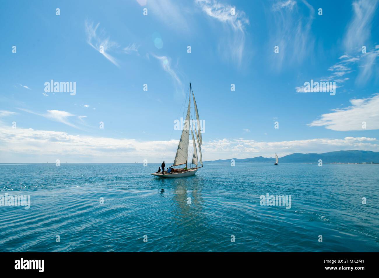 mediterranean sea blue sky quiet blue sea sailing away Stock Photo