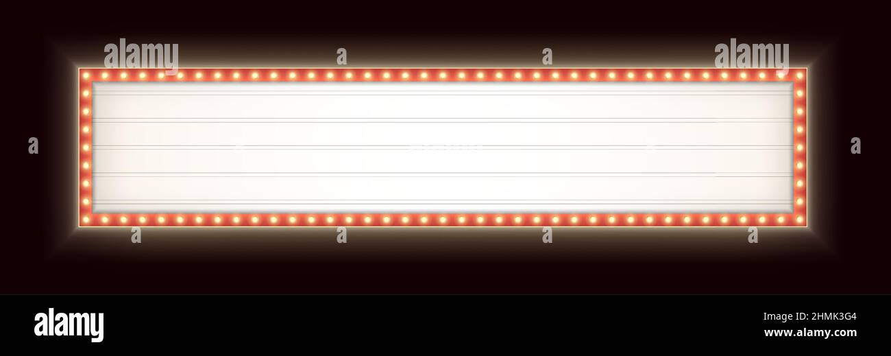 Wide retro lightbox with light bulbs. Vintage theater signboard