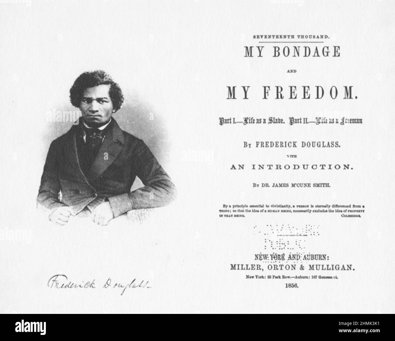 FREDERICK DOUGLASS (1817/1818-1895) American social reformer and abolitionist. His 1855 second biography My Bondage and My Freedom. Stock Photo