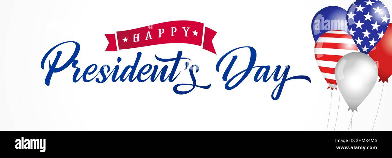 Happy President's Day USA Internet banner. Isolated abstract graphic design template. US colors. Calligraphic letters. Decorative brush calligraphy, A Stock Vector