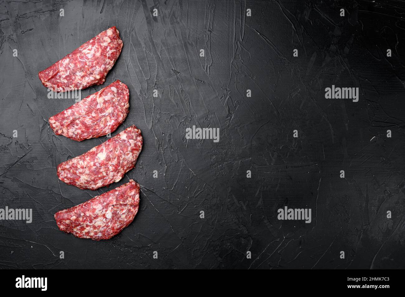 Raw Minced Meat Cutlets. Fresh Minced Beef Pork Steak Burgers set, on