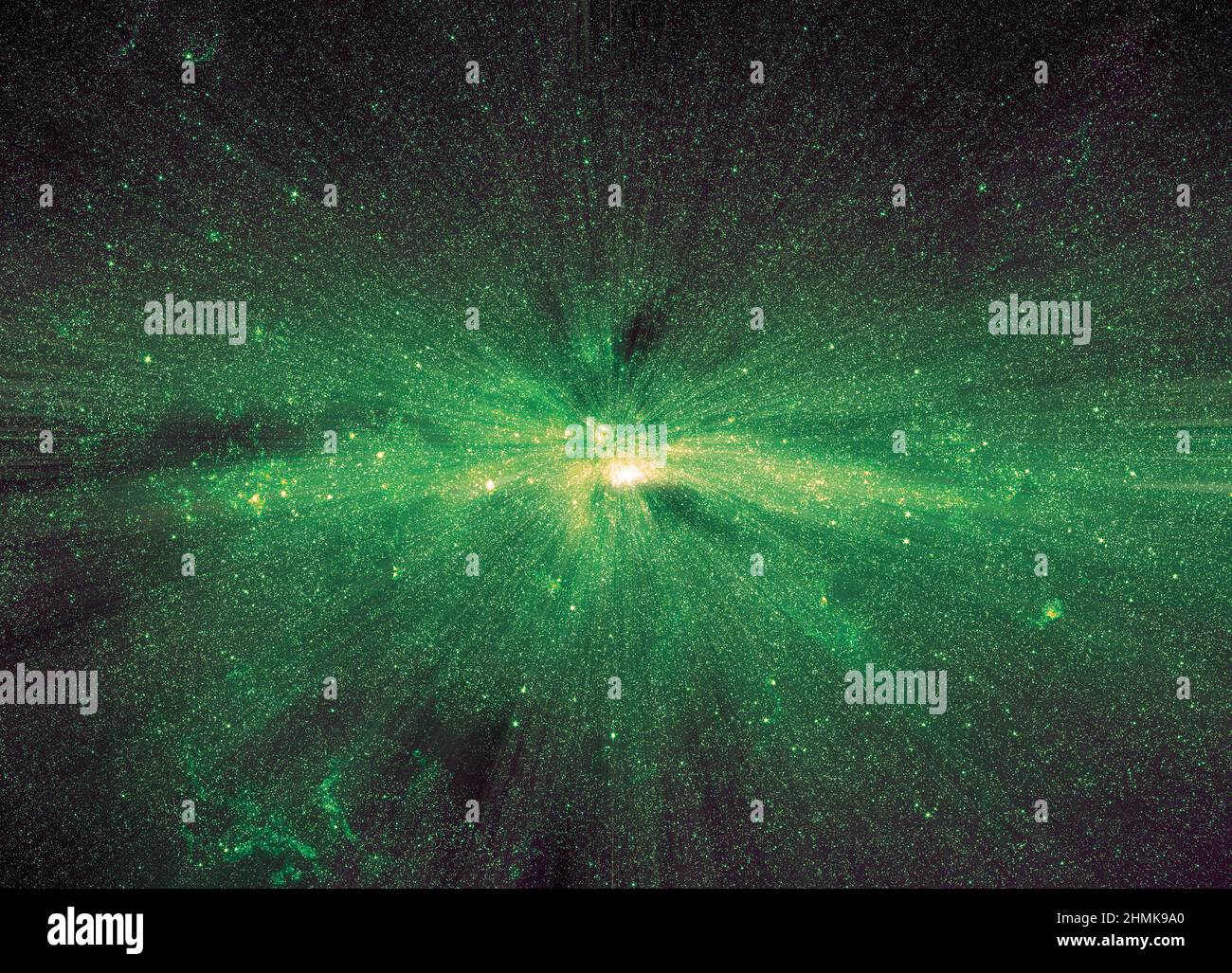 background with stars. Abstract green blacklight space hyper color