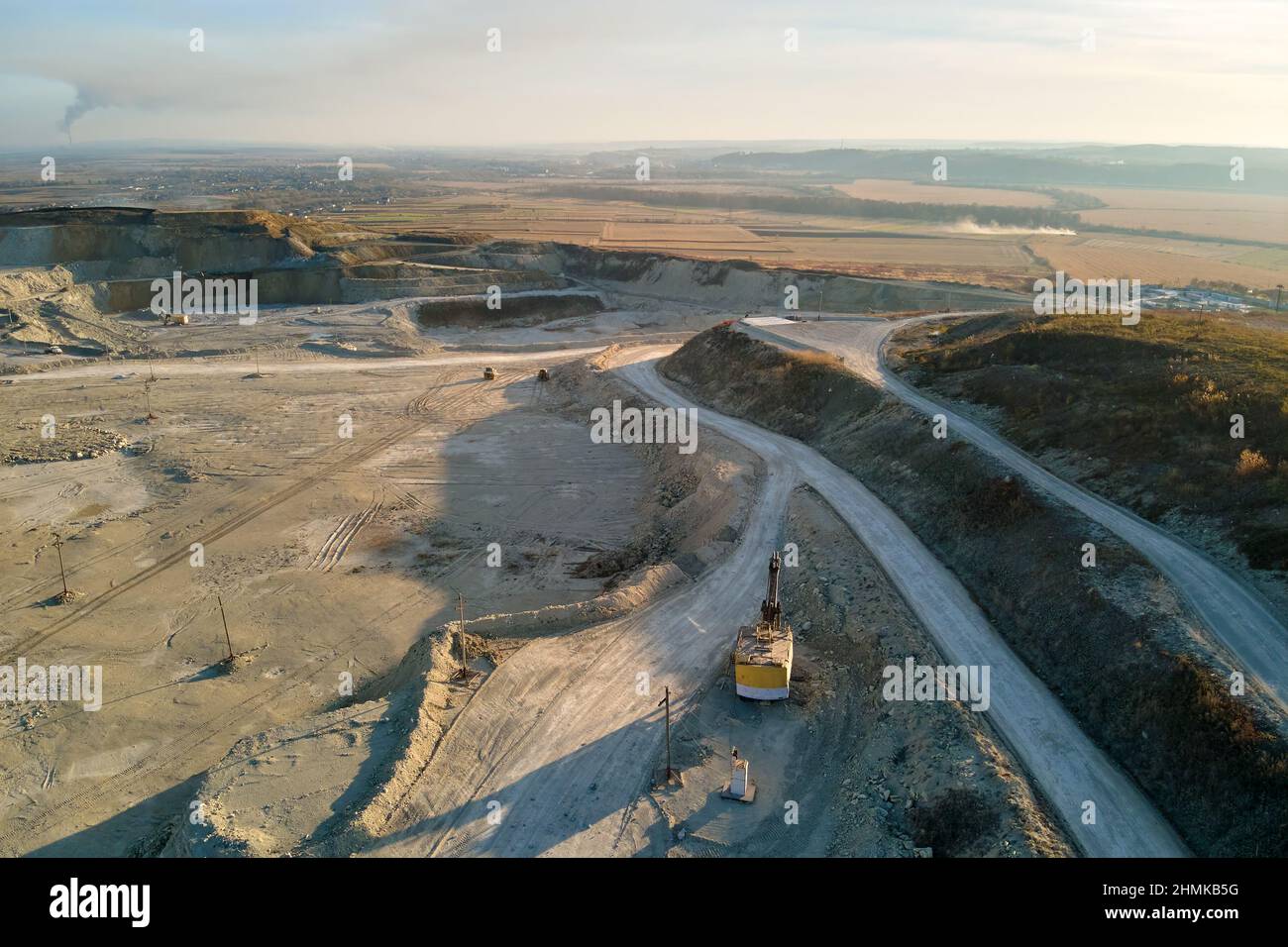 Aerial view of open pit mine of sandstone materials for construction ...