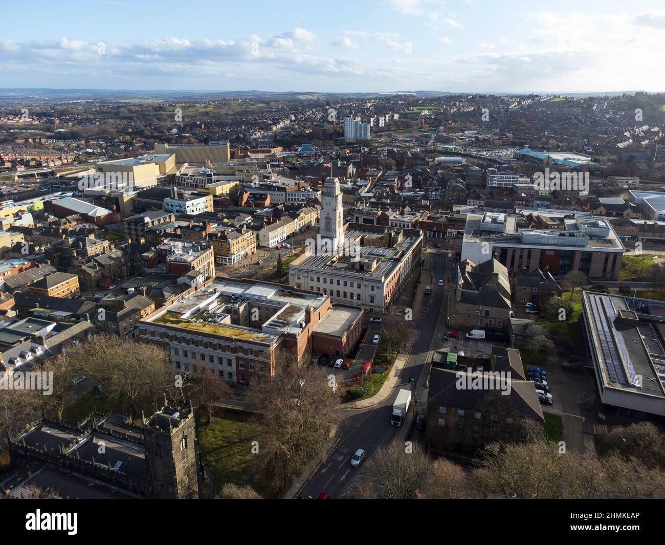 Barnsley town centre aerial view Stock Photo