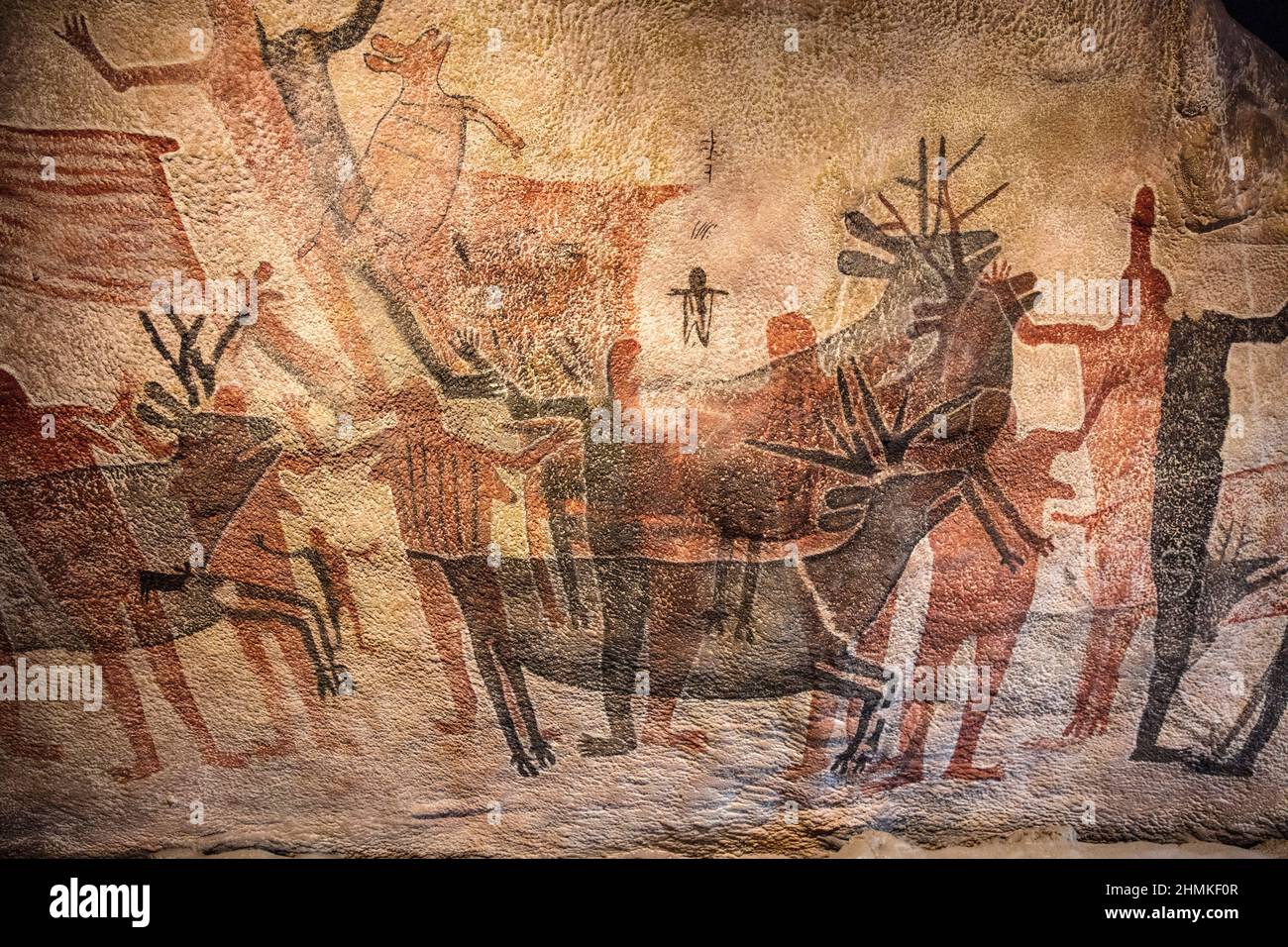 Prehistoric cave art reconstruction in the National Museum of Anthropology, Mexico City, Mexico Stock Photo