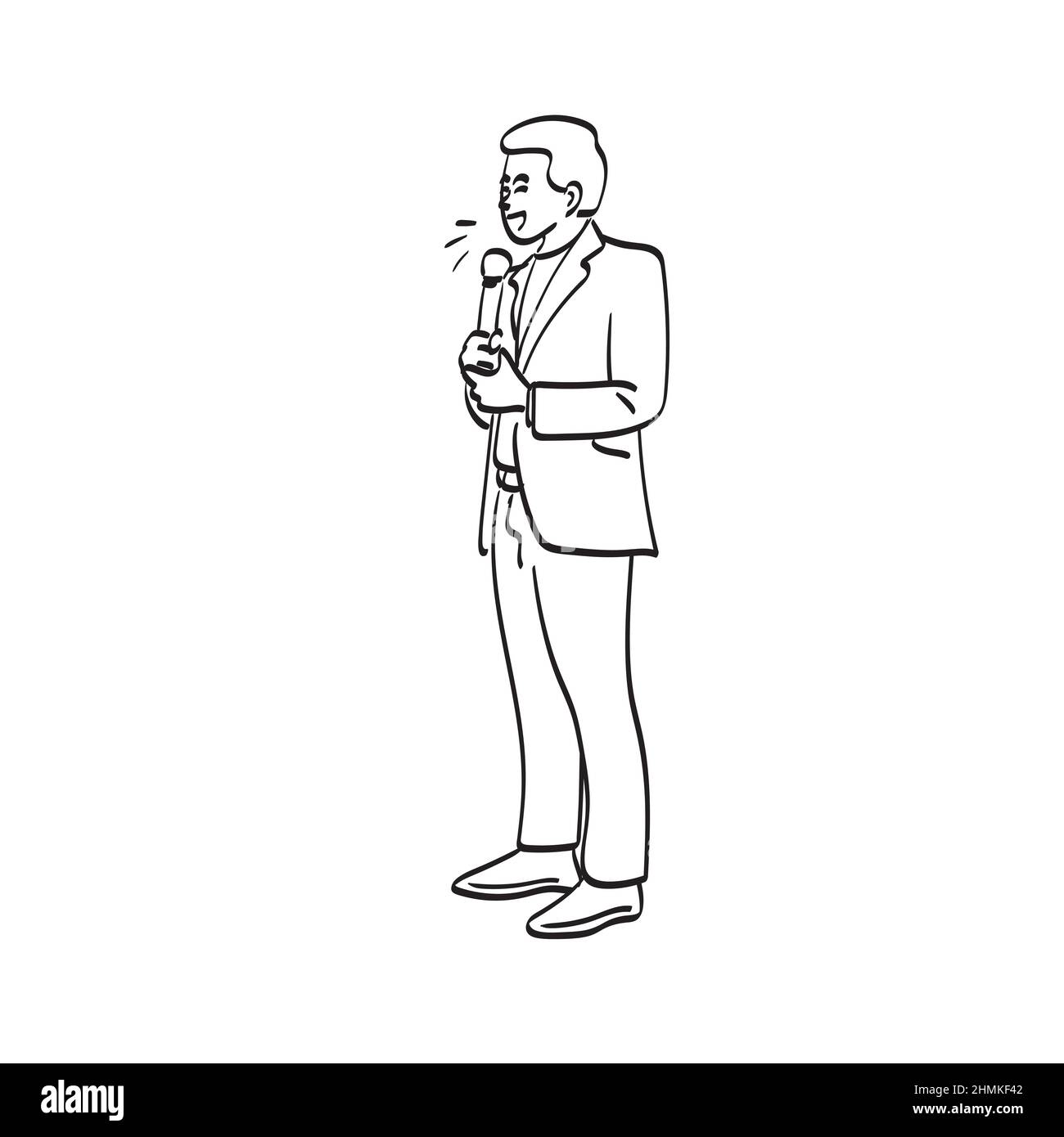 line art full length businessman using microphone illustration vector ...