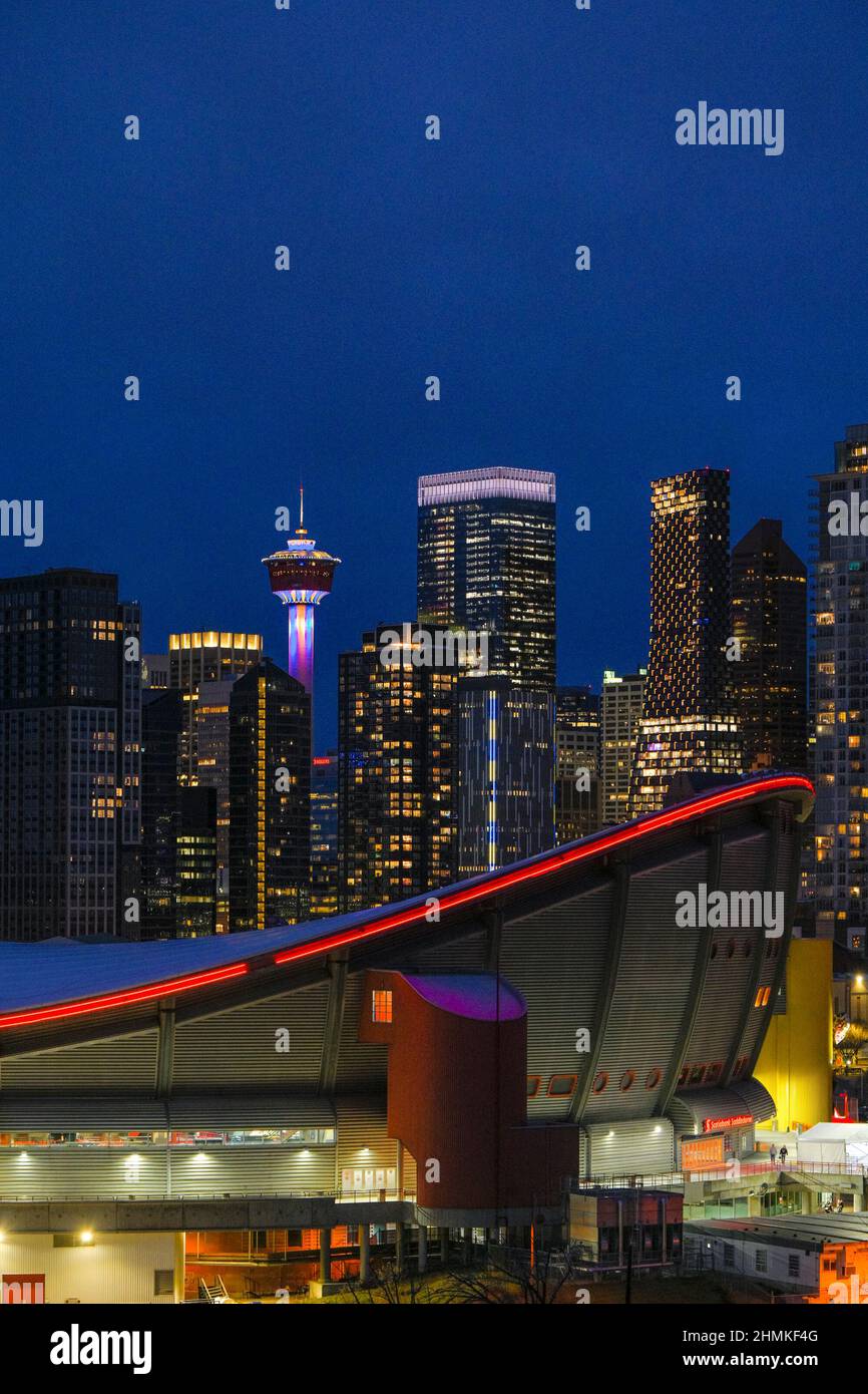 Calgary tower with saddledome hi-res stock photography and images