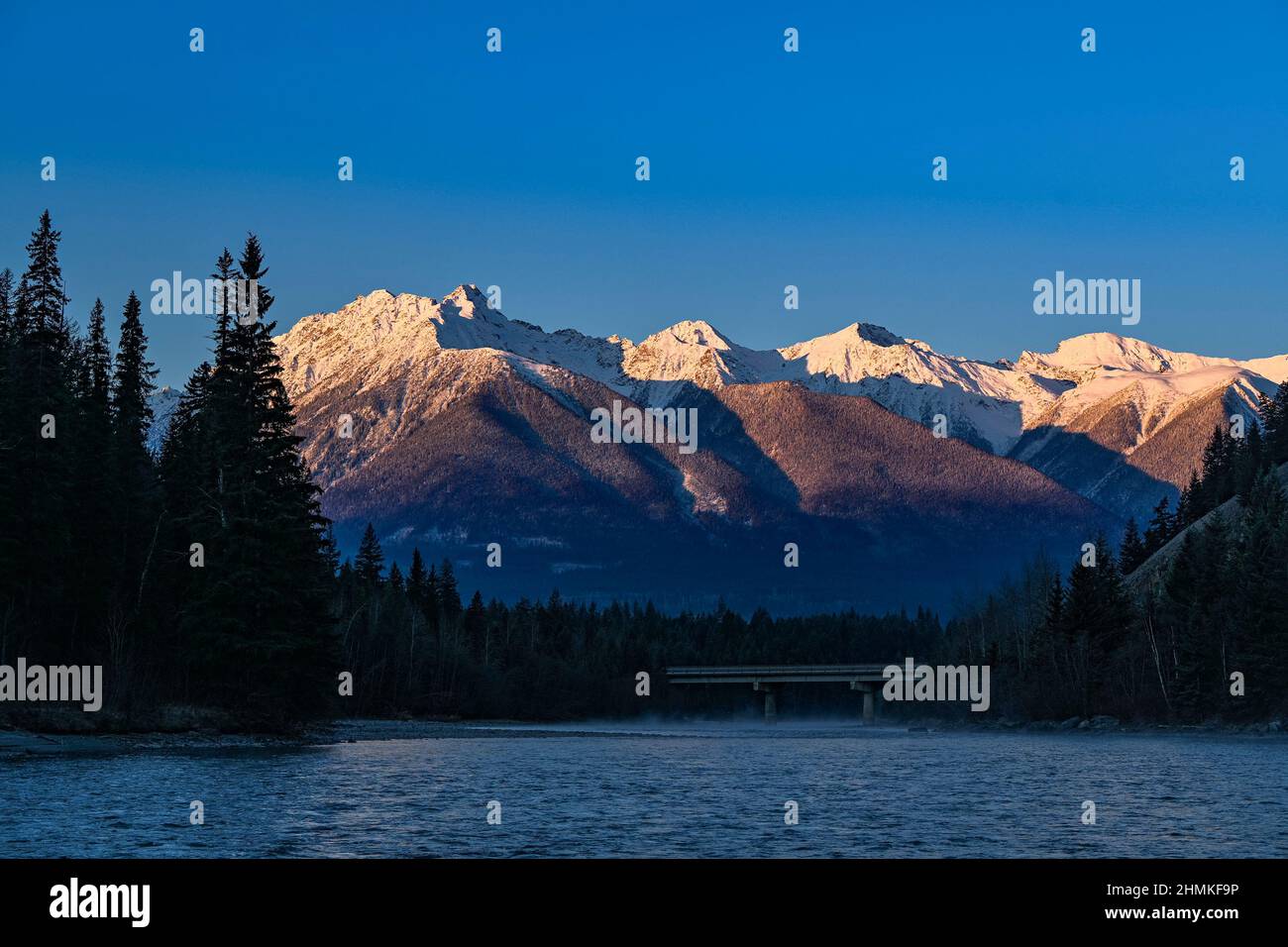 Snow capped Cariboo Mountains, from Tete Jaune, British Columbia, Canada Stock Photo
