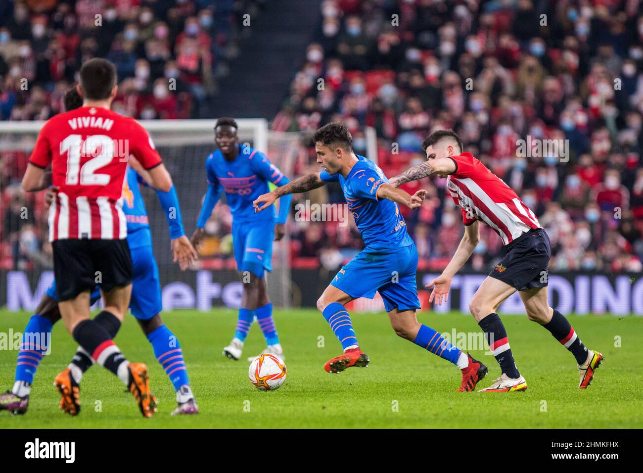 Bilbao, Basque Country, Spain. 11th Feb, 2022. HUGO DURO of Valencia CF runs with the ball during the first match of the spanish Copa del Rey semi-final between Athletic and Valencia at San Mames stadium, in Bilbao, Spain. (Credit Image: © Edu Del Fresno/ZUMA Press Wire) Stock Photo