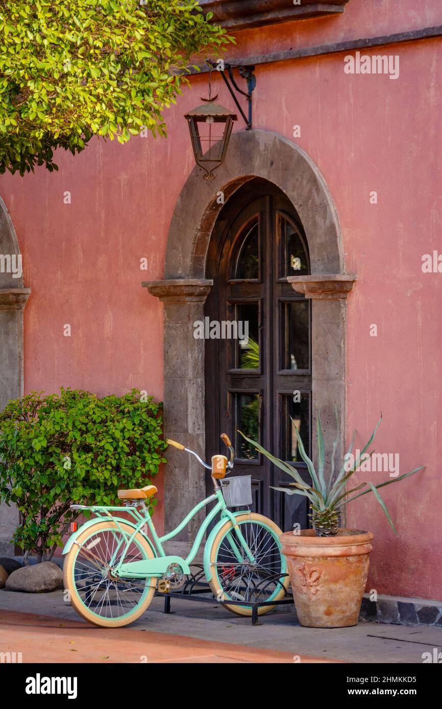 Bicycle at Posada de las Flores hotel in Loreto, Baja California Sur, Mexico. Stock Photo