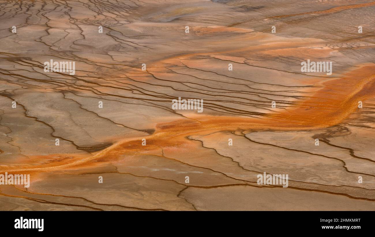 Patterns on the edge of Grand Prismatic Spring, Yellowstone National Park, Wyoming, USA. Stock Photo