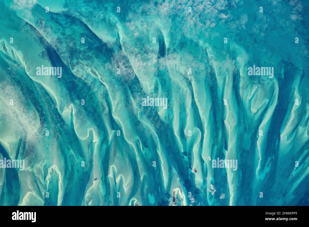 Image of the shallow Atlantic Ocean near the Bahamas seen from the International Space Station. Stock Photo