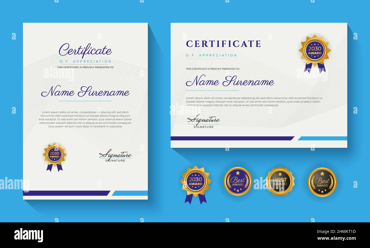 modern blue certificate of achievement or certification of appreciation template design Stock Vector