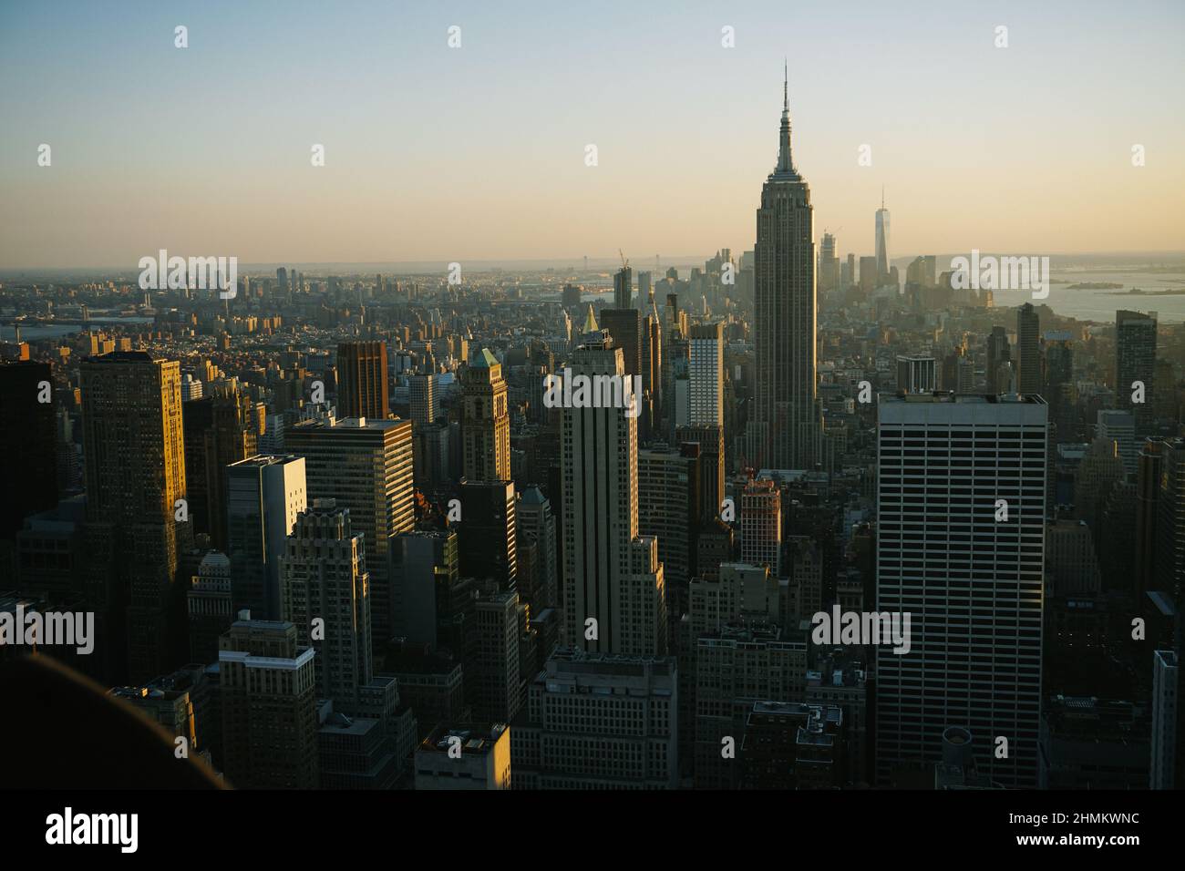 Areal view of the New York cityscape with the beautiful sky background Stock Photo