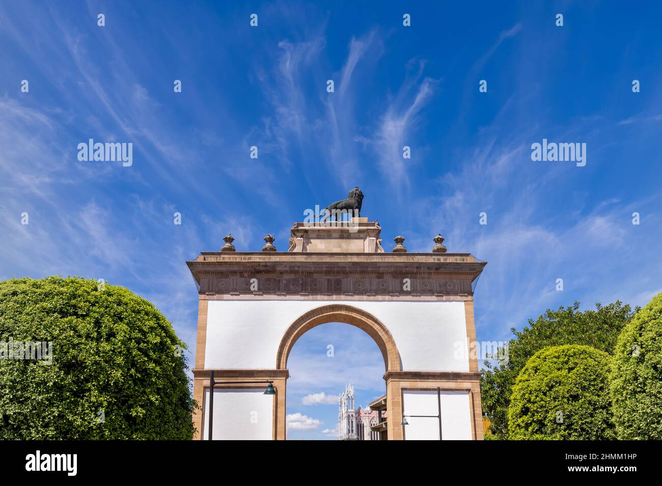 Leon landmark tourist attraction, monument Triumphal Arch of the City of Leon near historic city center. Stock Photo