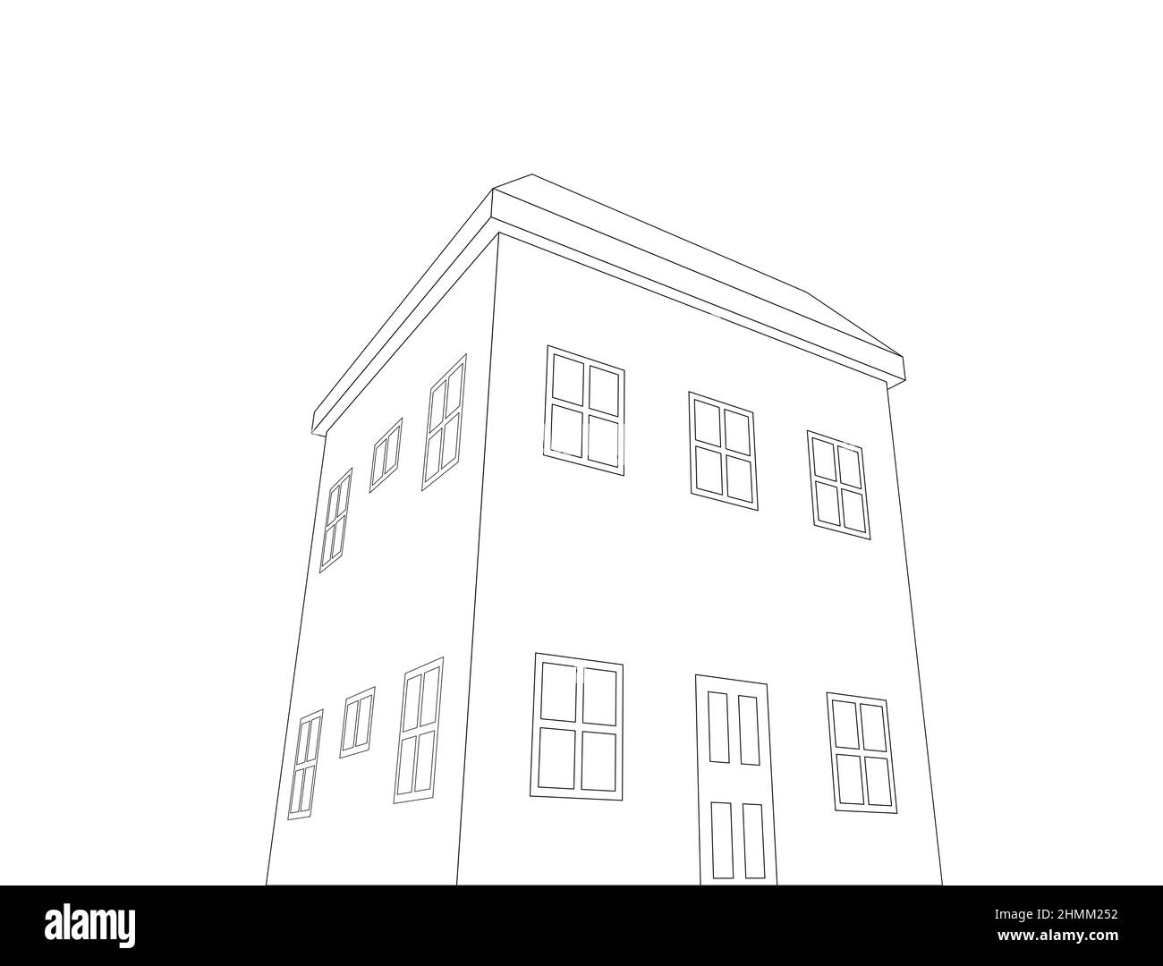 3d house line drawing, perspective view looking up Stock Photo