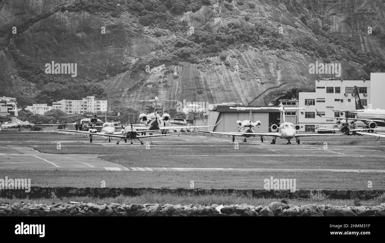 Rio de Janeiro, Brazil - CIRCA 2020: Brazilian commercial airliner taxiing on the runway of Santos Dumont national airport Stock Photo