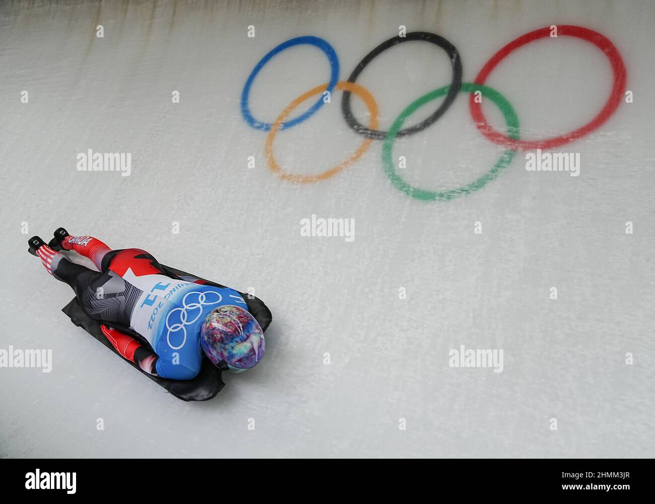 Beijing, China. 11th Feb, 2022. Mirela Rahneva of Canada competes during skeleton women heat of Beijing 2022 Winter Olympics at National Sliding Centre in Yanqing District, Beijing, capital of China, Feb. 11, 2022. Credit: Sun Fei/Xinhua/Alamy Live News Stock Photo