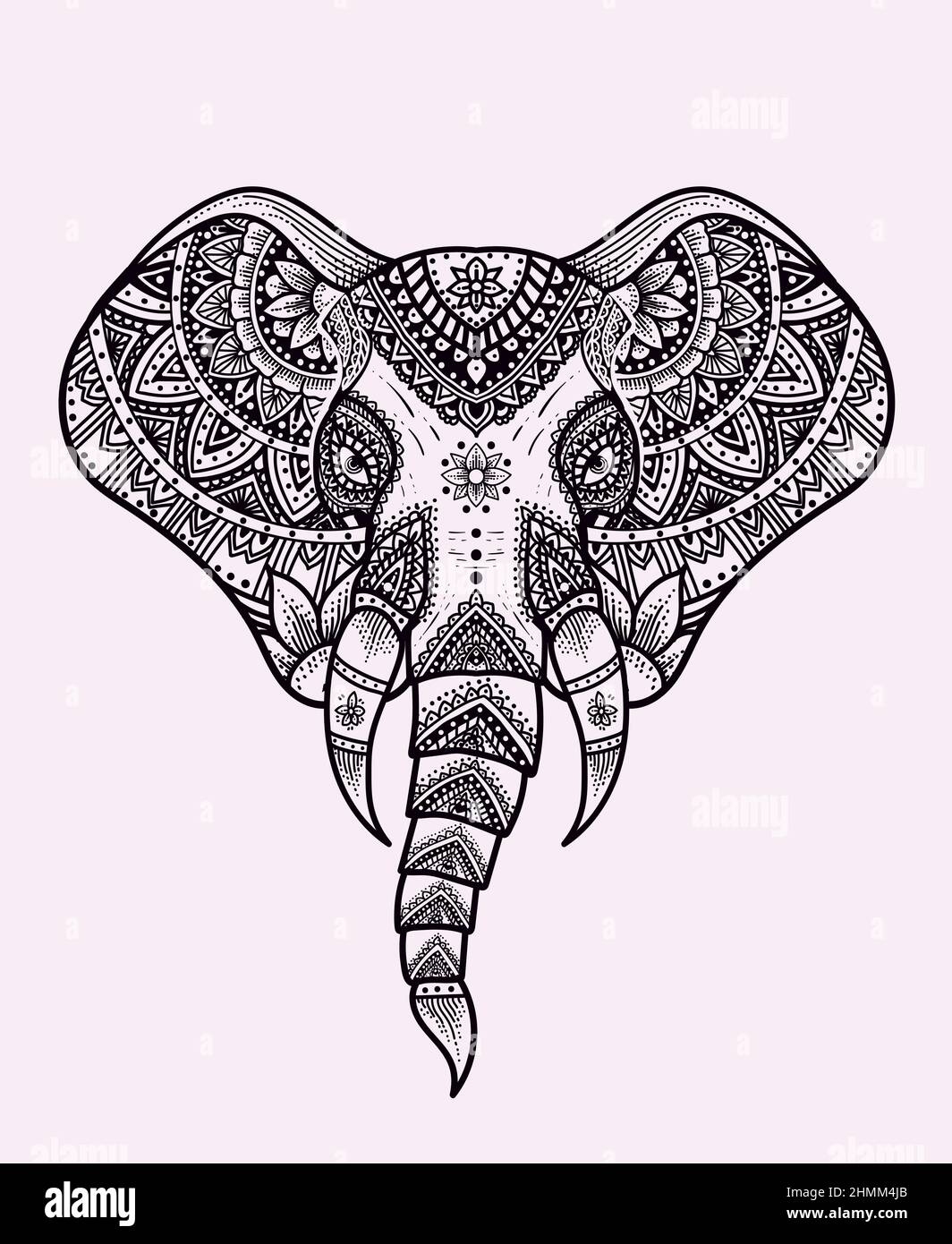 illustration elephant head mandala ornament style Stock Vector
