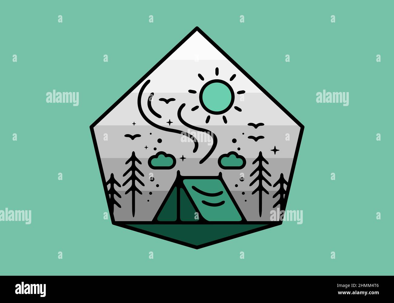 Colorful tent camping line art illustration badge design Stock Vector ...
