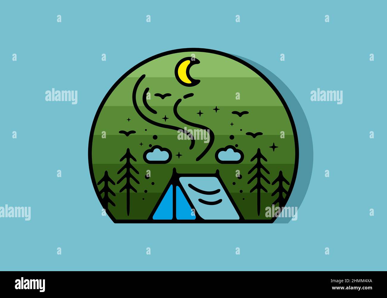 Colorful tent camping line art illustration badge design Stock Vector ...