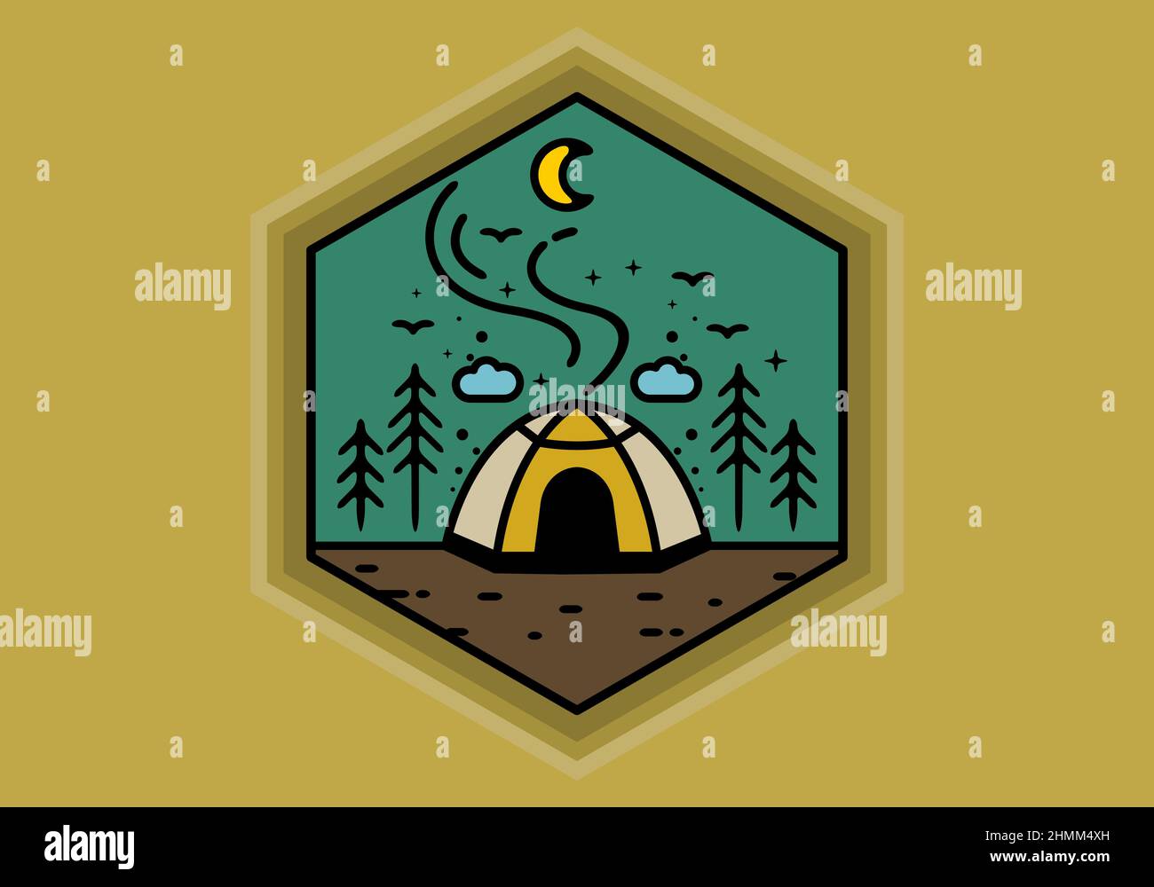 Colorful tent camping line art illustration badge design Stock Vector ...
