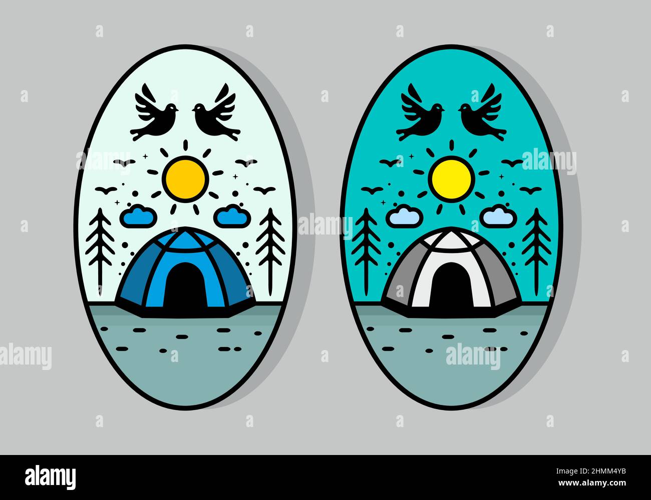 Colorful tent camping line art illustration badge design Stock Vector ...