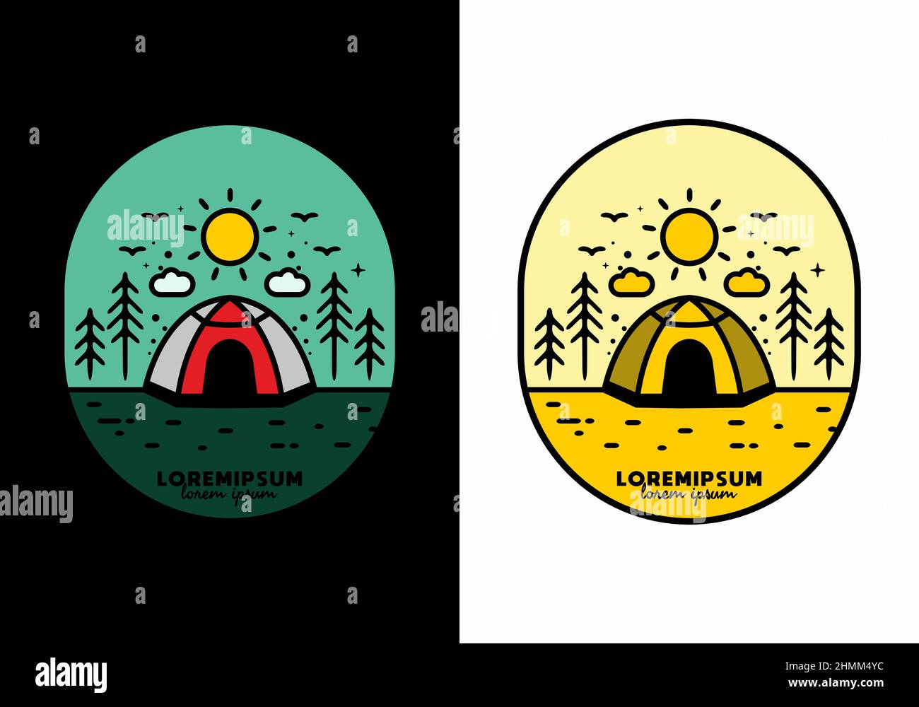 Colorful tent camping line art illustration badge design Stock Vector ...