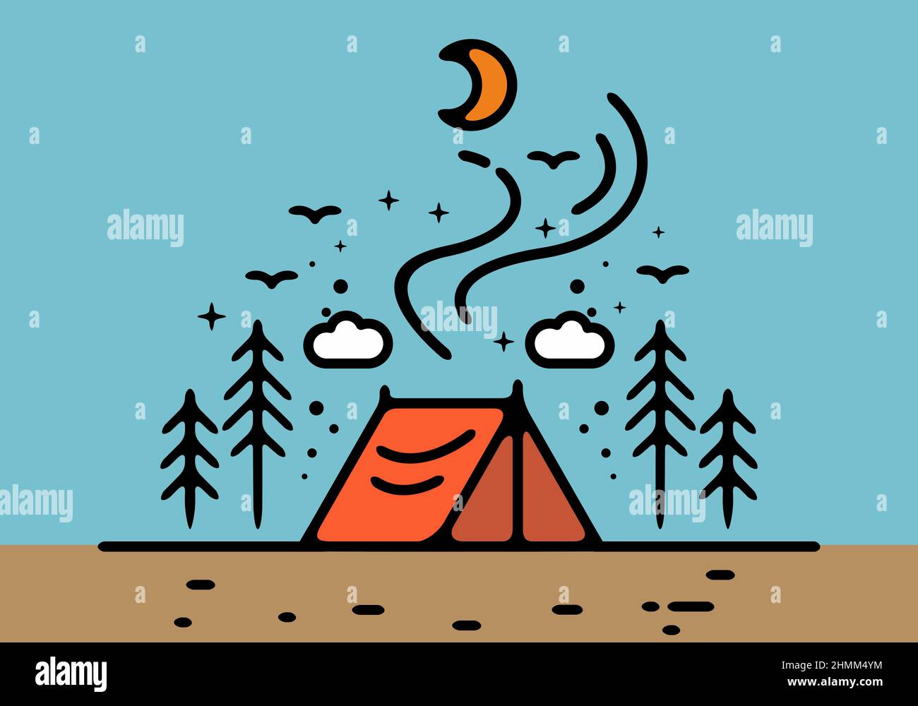 Colorful tent camping line art illustration badge design Stock Vector ...
