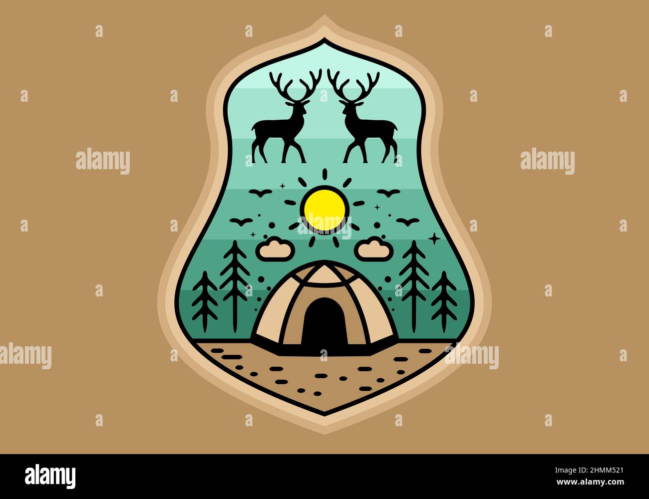 Colorful tent camping line art illustration badge design Stock Vector ...