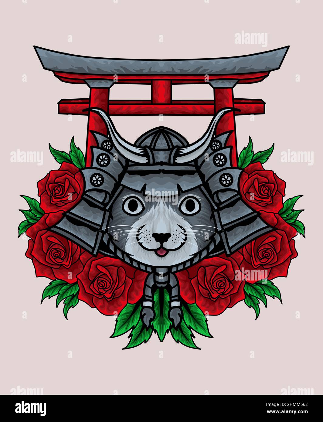 illustration cute cat head with rose flower Stock Vector Image & Art ...