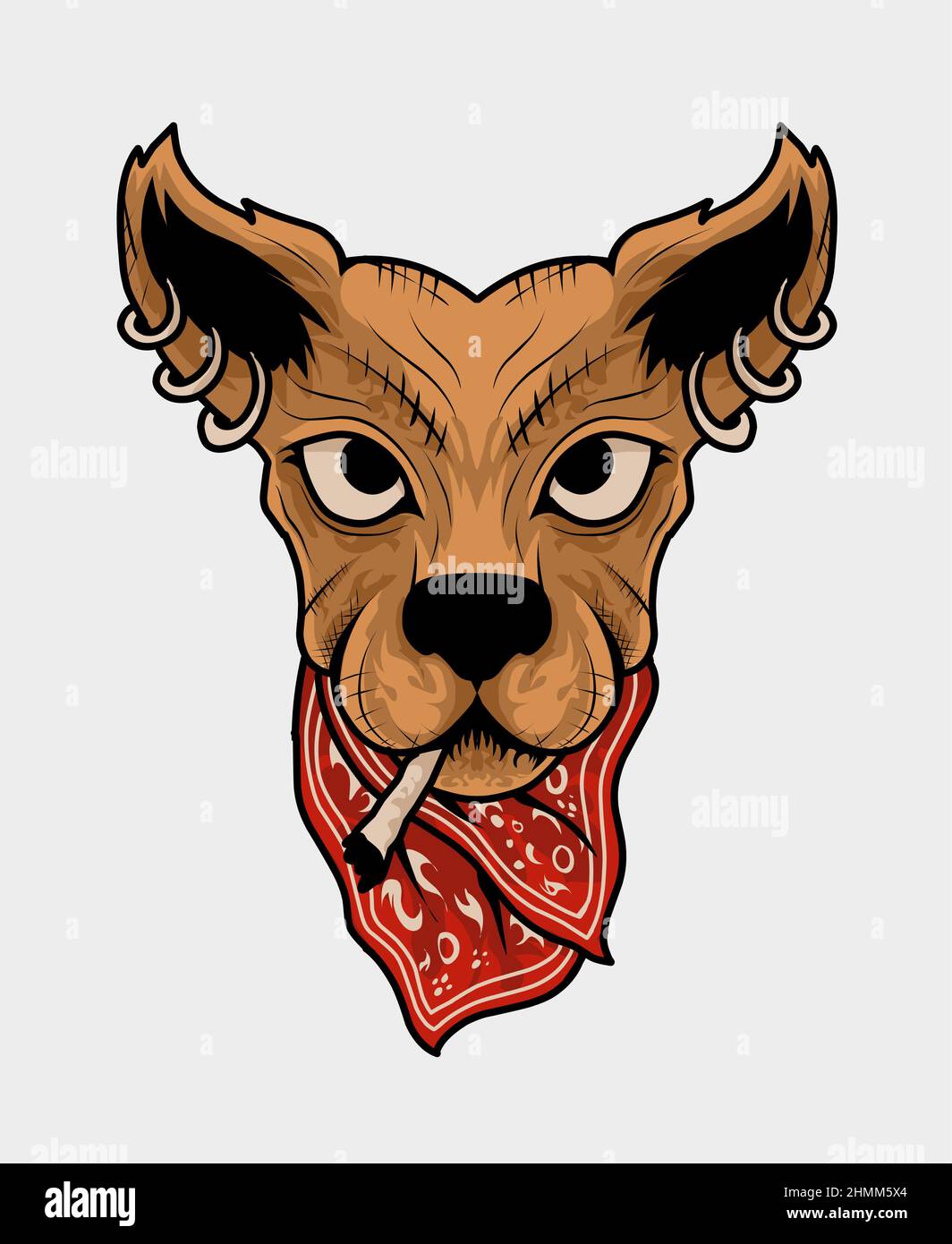 Illustration dog head gangster style on white background Stock Photo