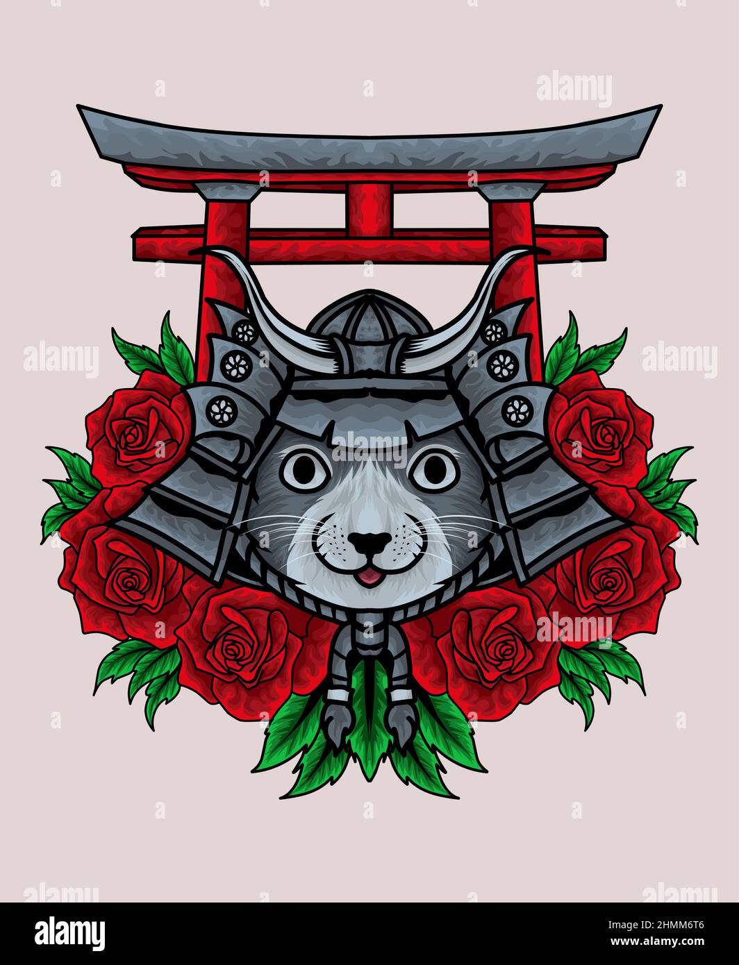 illustration cute cat head with rose flower Stock Photo - Alamy