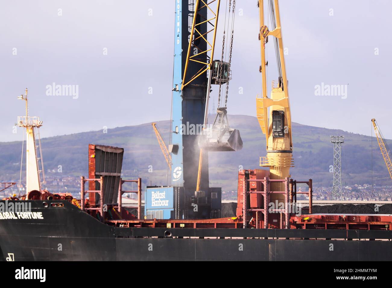 Coal and other resources are imported to Northern Ireland via Belfast Harbour. Stock Photo