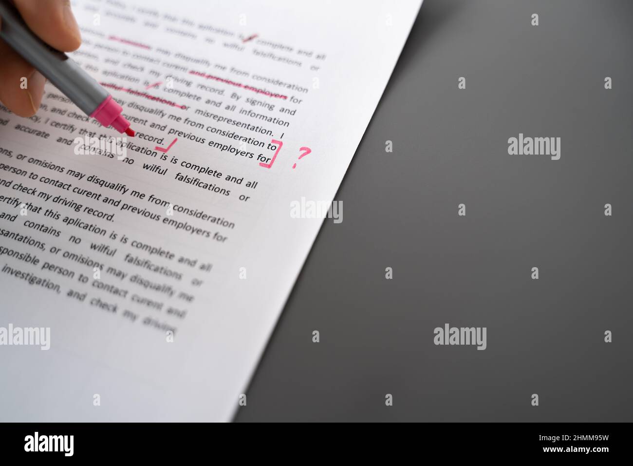 Editing Essay Content On Paper. Proofreader Marking Mistake Stock Photo