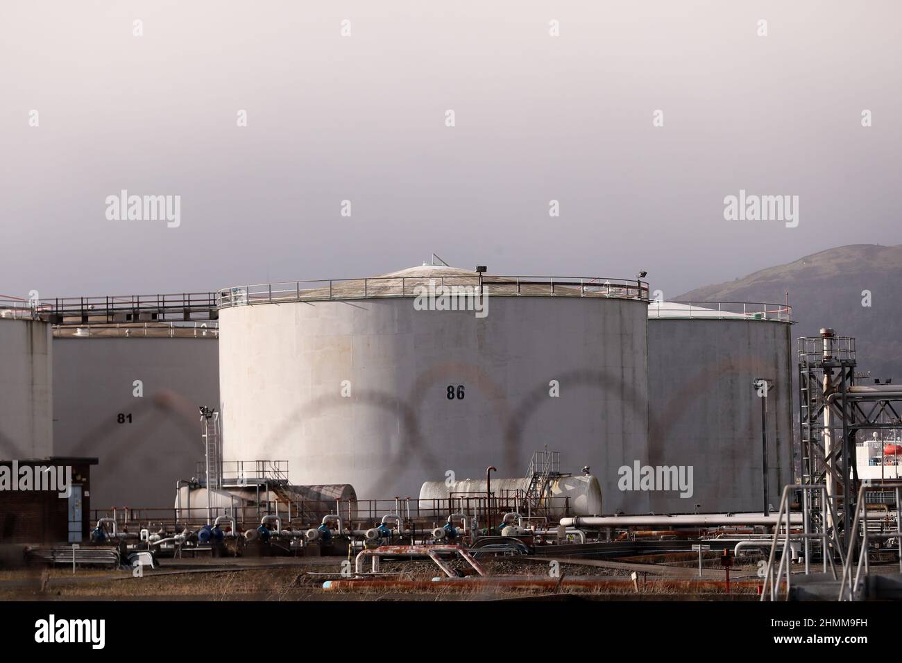 Natural gas storage facilities at Belfast harbour, Northern Ireland