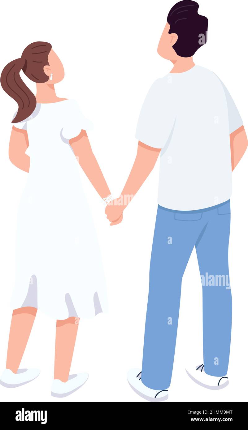 Loving couple holding hands semi flat color vector characters Stock ...