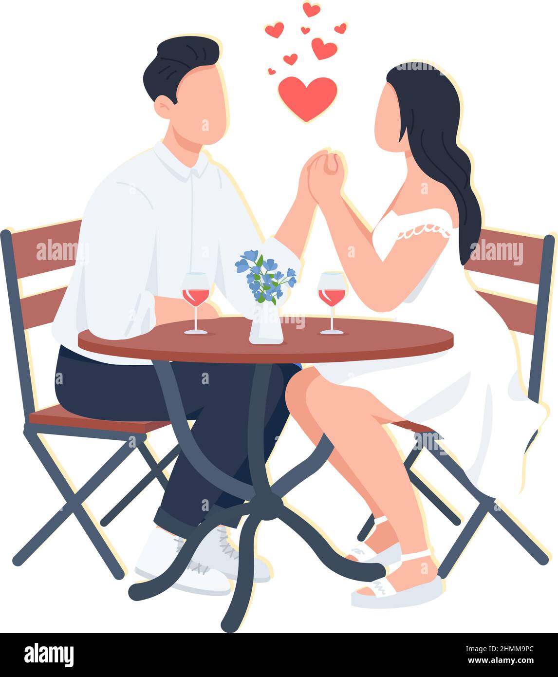 Loving couple dining in open air semi flat color vector characters ...