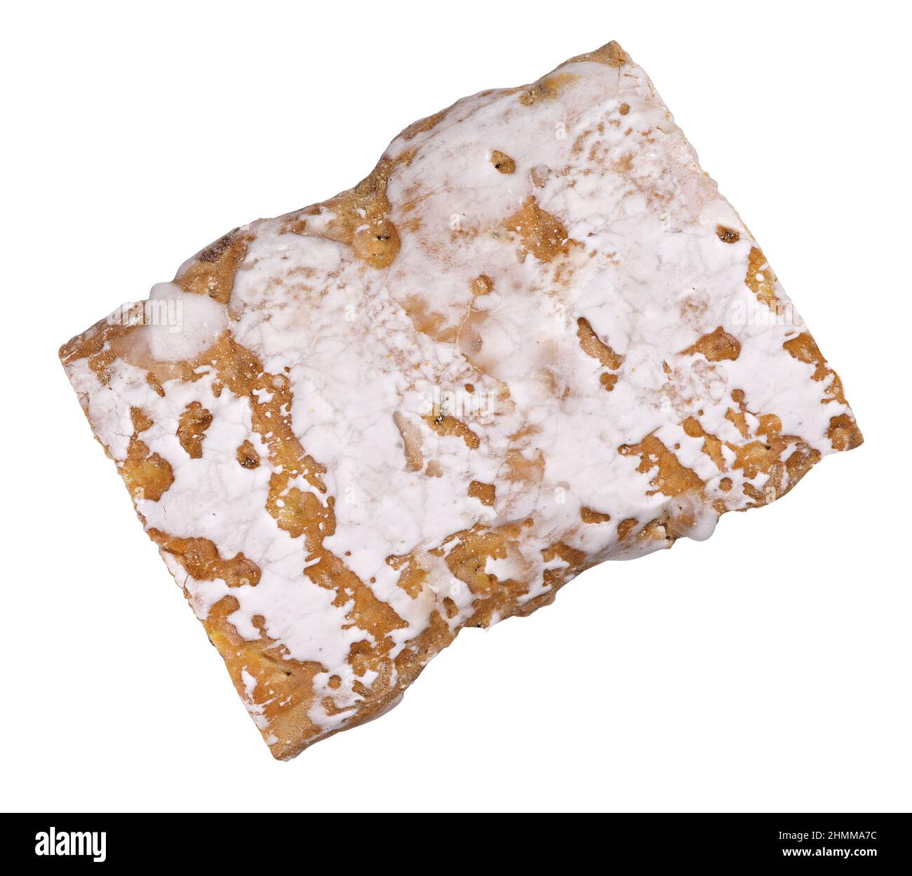 Glazed rectangular gingerbread with raisins isolated on white background, top view Stock Photo