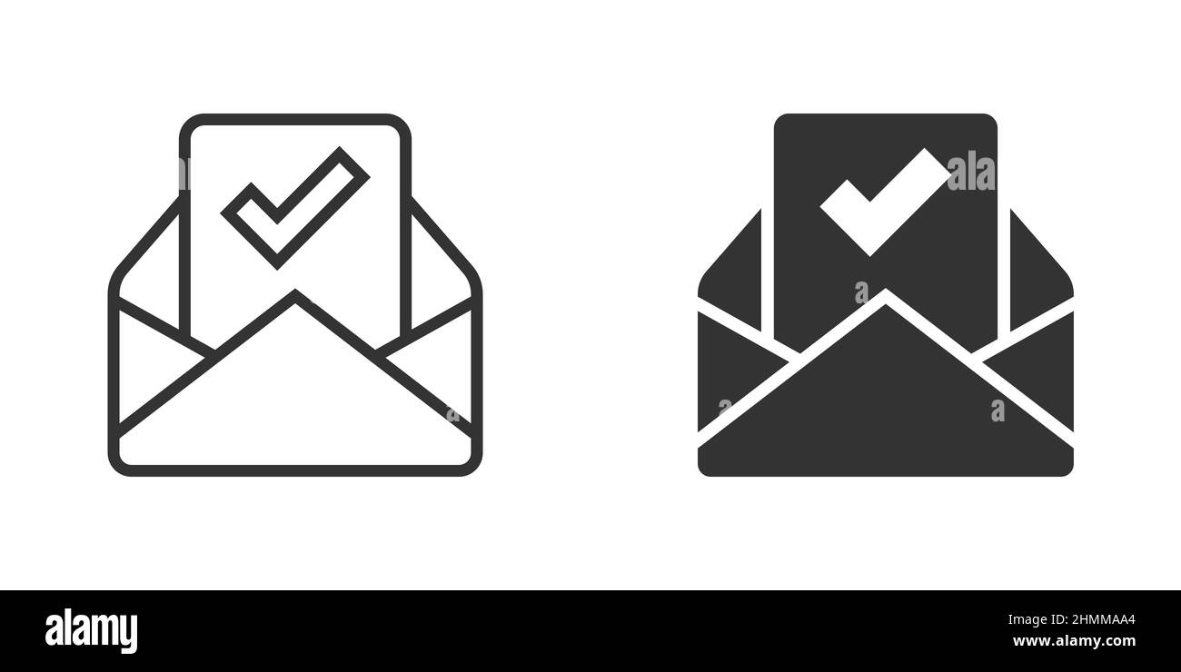 Envelope with confirmed document icon in flat style. Verify vector ...