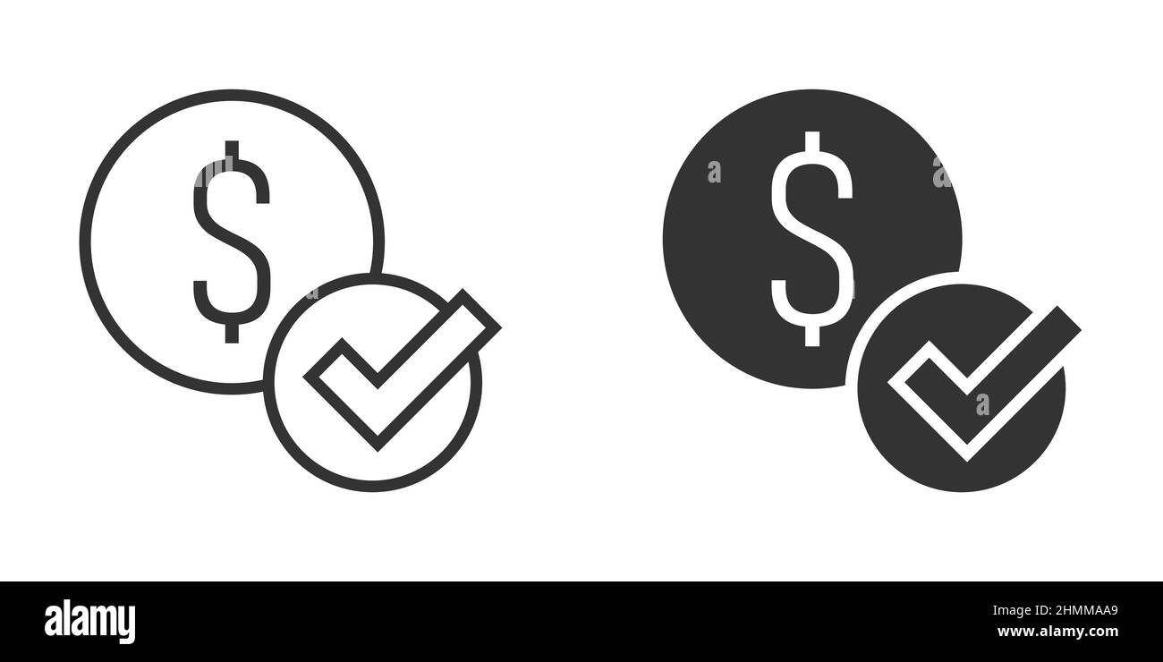 Coin check mark icon in flat style. Money approval vector illustration ...