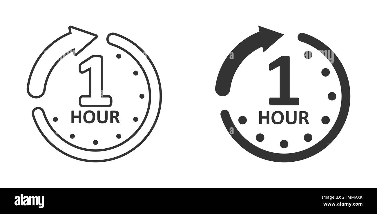 1 hour round timer or countdown icon Royalty Free Vector