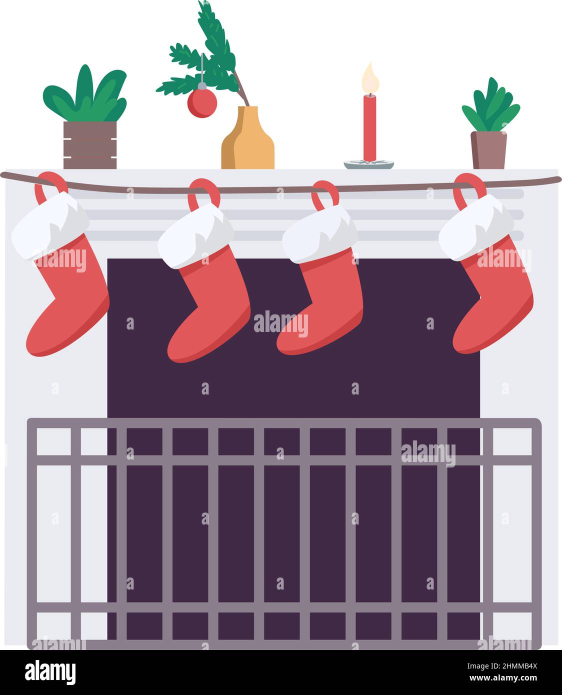 Decorated fireplace semi flat color vector object Stock Vector
