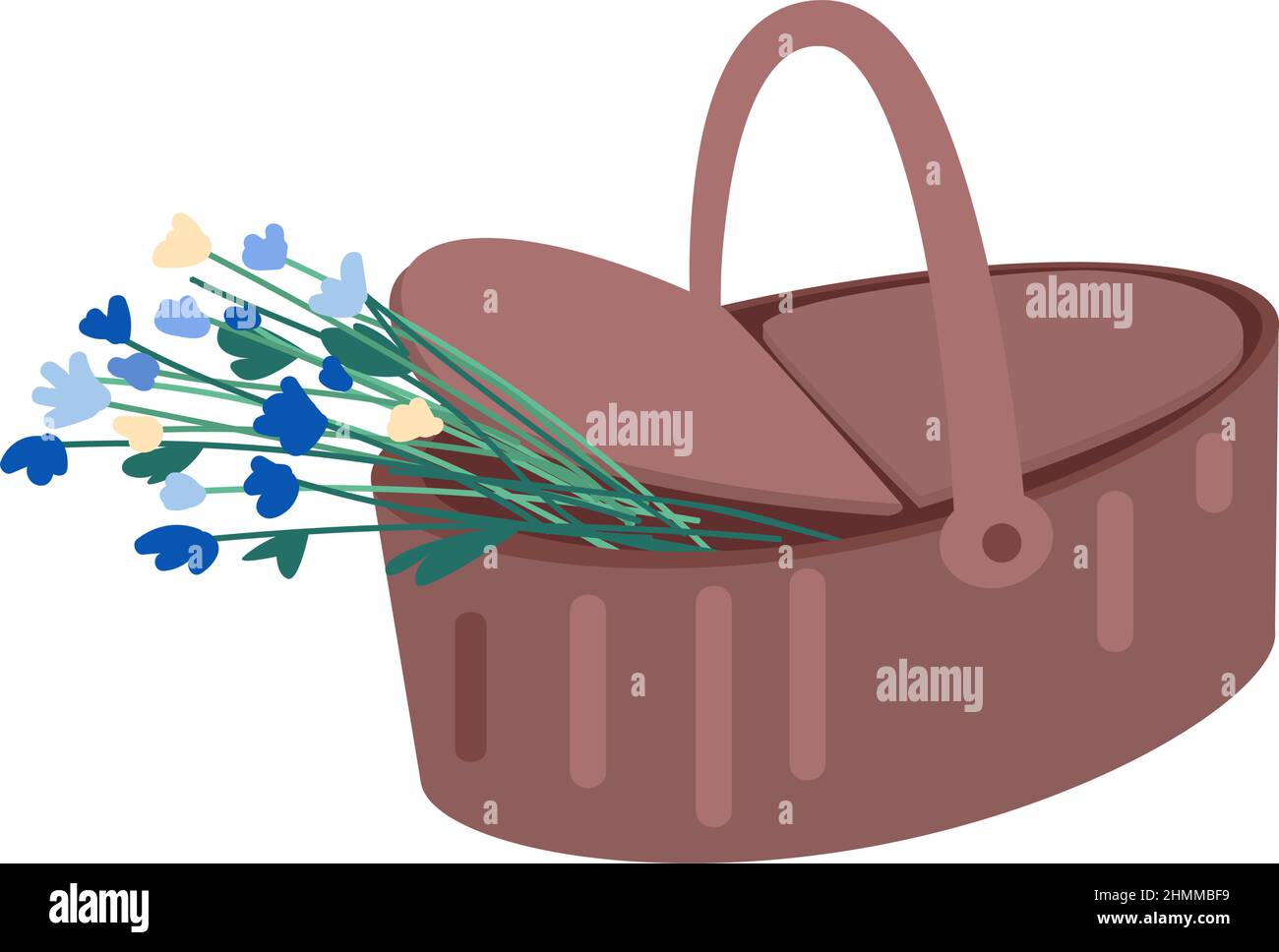 Picnic basket with flowers semi flat color vector object Stock Vector