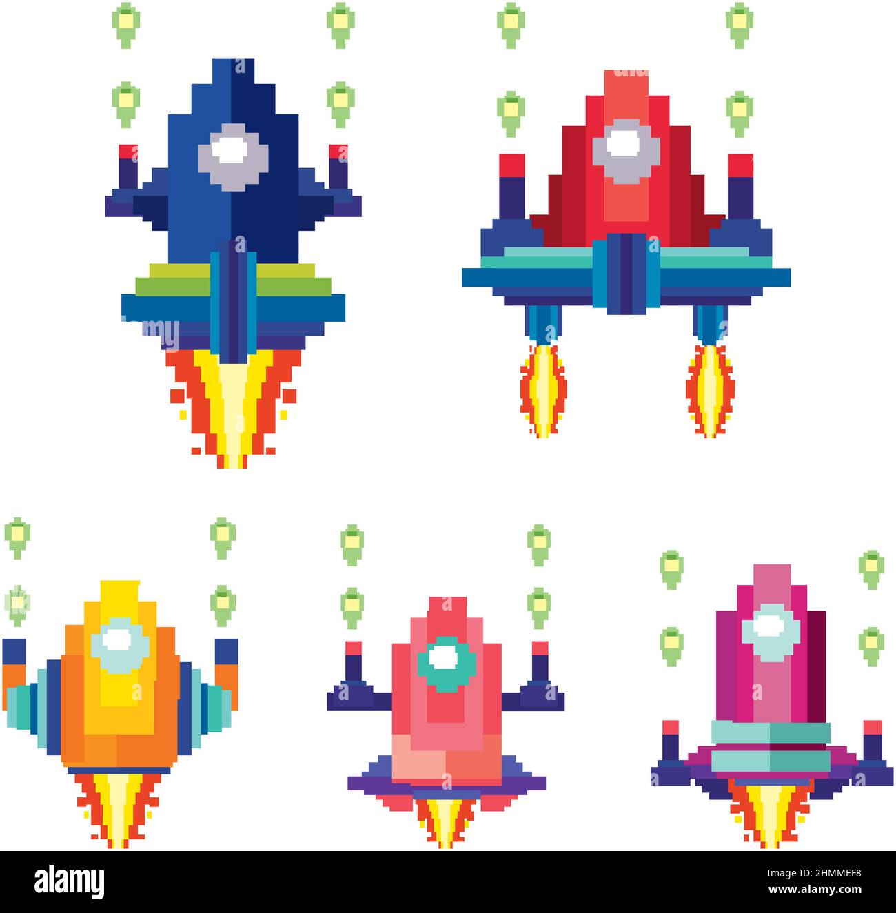 Set of pixel game spaceships isolated illustration Stock Vector Image ...