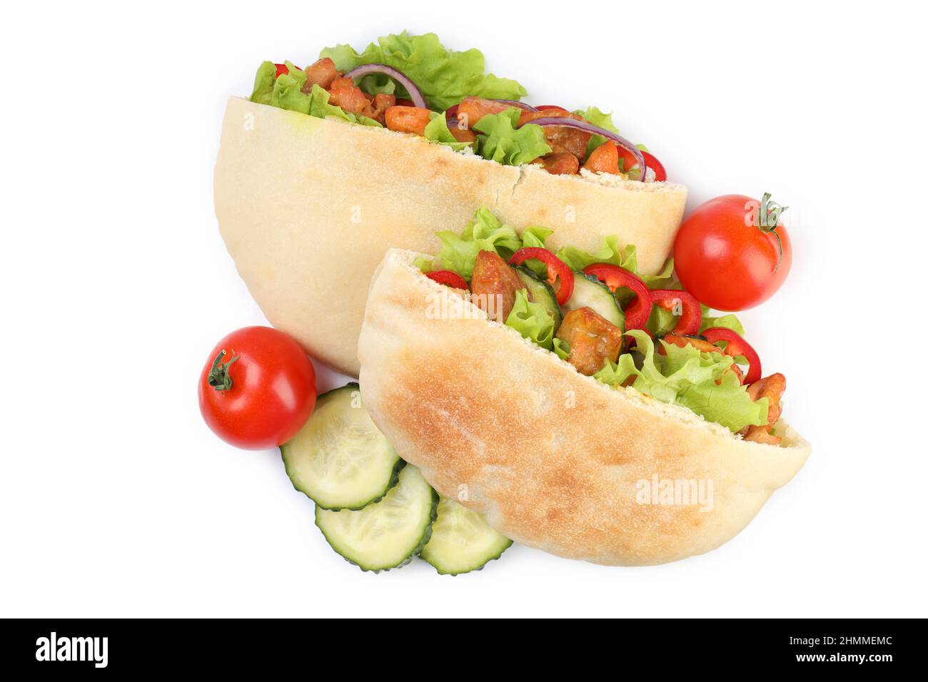 Pitas with chicken isolated on white background Stock Photo