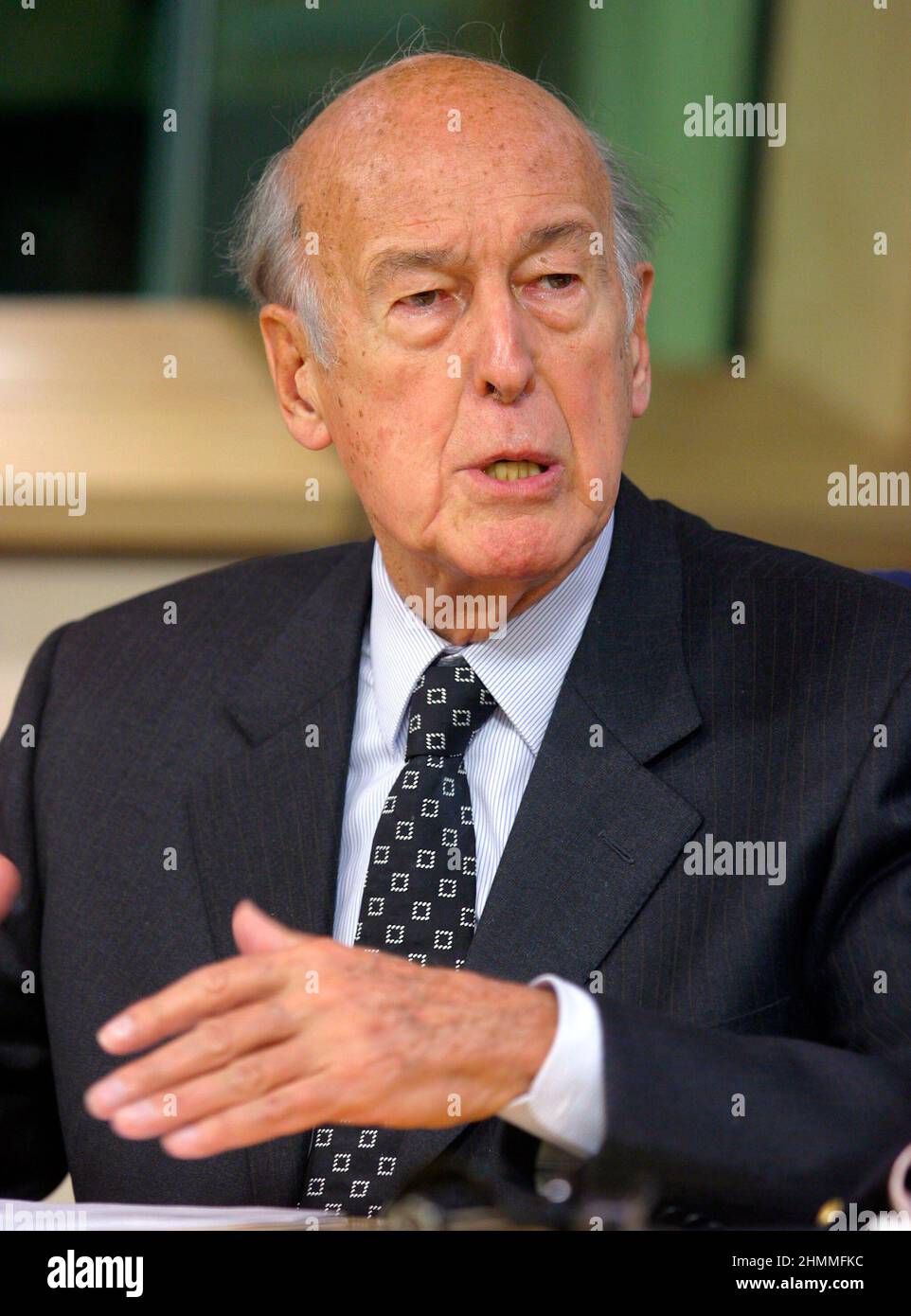 Belgium, Brussels, on June 6, 2003: Valry Giscard d'Estaing, President of the European Convention, attending a Conference on the Future of Europe where a Treaty Establishing a Constitution for Europe was to be agreed. Valry Giscard d'Estaing, European Convention President Stock Photo